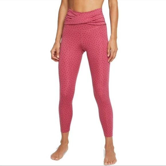 Nike Twist Front Pink Polka Dot Yoga Leggings, Size S - Picture 1 of 11